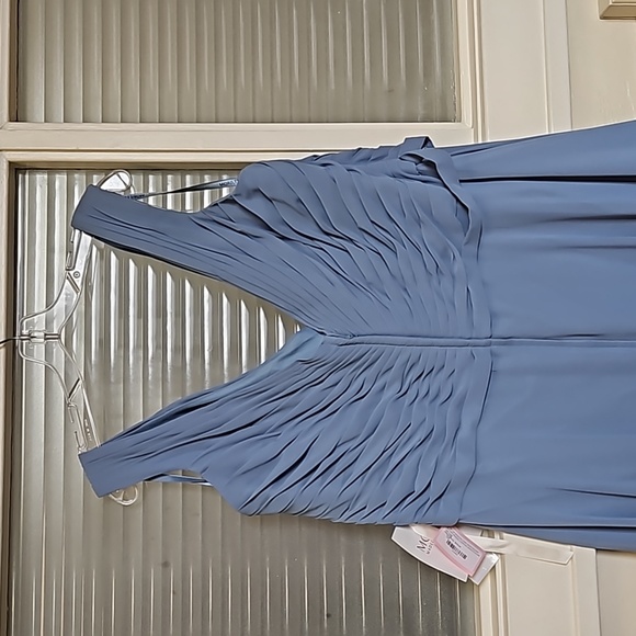Size 26 SLATE blue chiffon Aline gown for formal or wedding Mori Lee NWT. - Picture 5 of 13